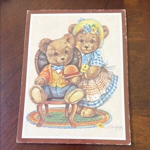VTG ca 1980’s Soroka Don Ashley art print Home Sweet Home Teddy Bear Art Print
